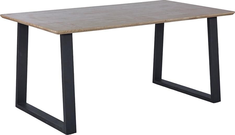 Drop Eetkamertafel Toby MDF tafelblad met hout look 160 x 90 cm met strak design zwarte metalen poten