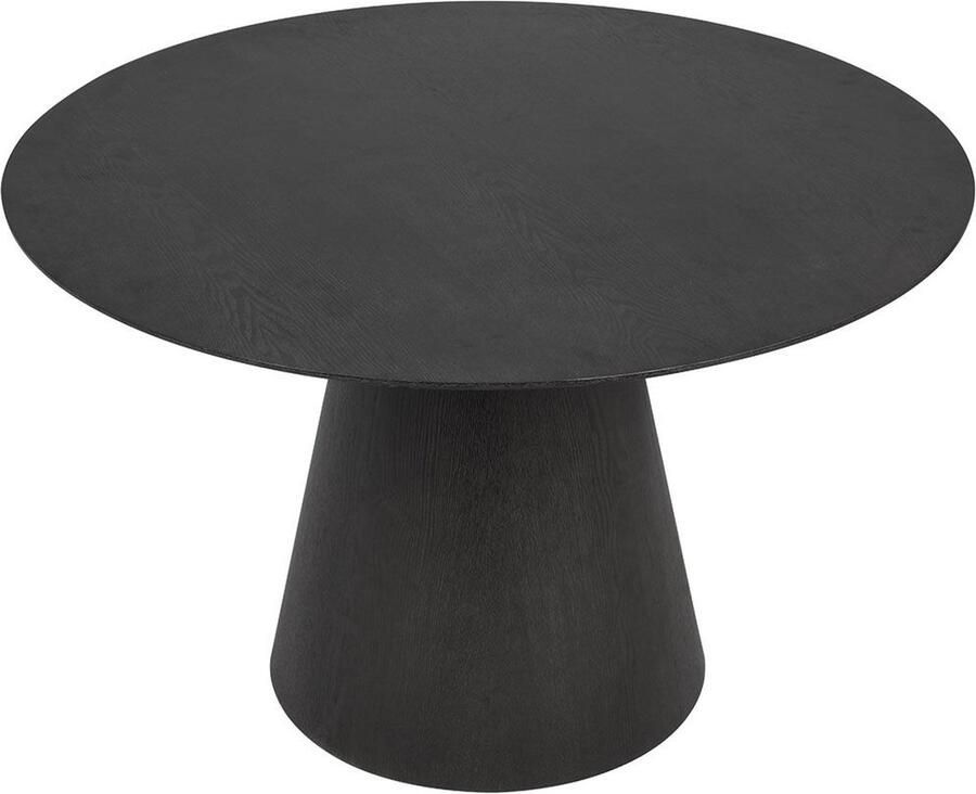 Drop Ronde Eetkamertafel Ivy 120 cm diameter x 75 cm hoog. Blad uit MDF met zwart fineer bekleed Zware voet met zwart fineer bekleed Kleur zwart