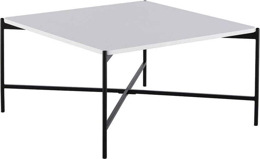 Drop Salontafel Delaney kleur wit mdf tafelblad met zwart metalen onderstel 80 x 80 x42 cm