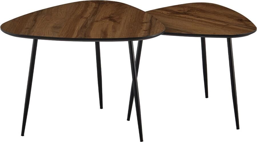 Drop Salontafel Emery set van 2 mdf tafelblad 18mm met zwarte metalen poten 56 5 x 57 5 x 47 5 cm + 65 x 65 x 42 5 cm