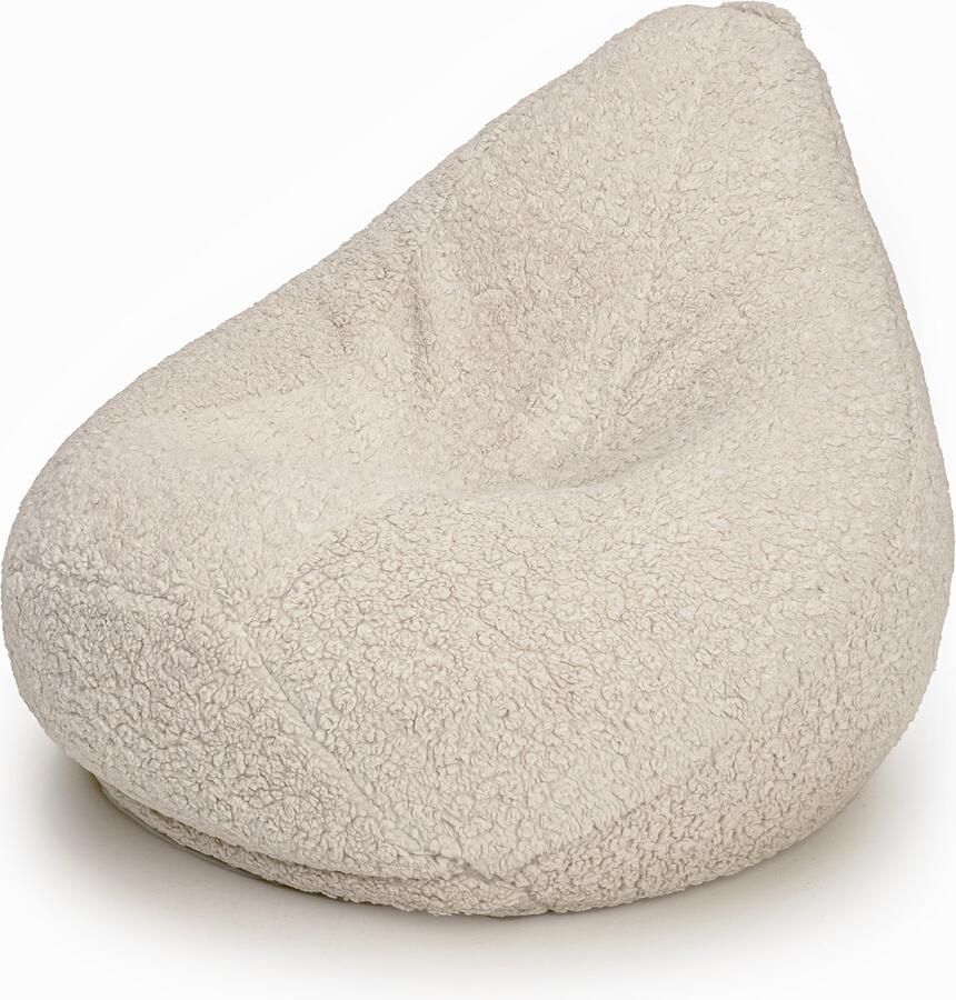 Drop & Sit compacte zitzak sfeervolle teddy beige extra comfortabel en zacht handgemaakt in de Benelux met uitneembare binnenzak