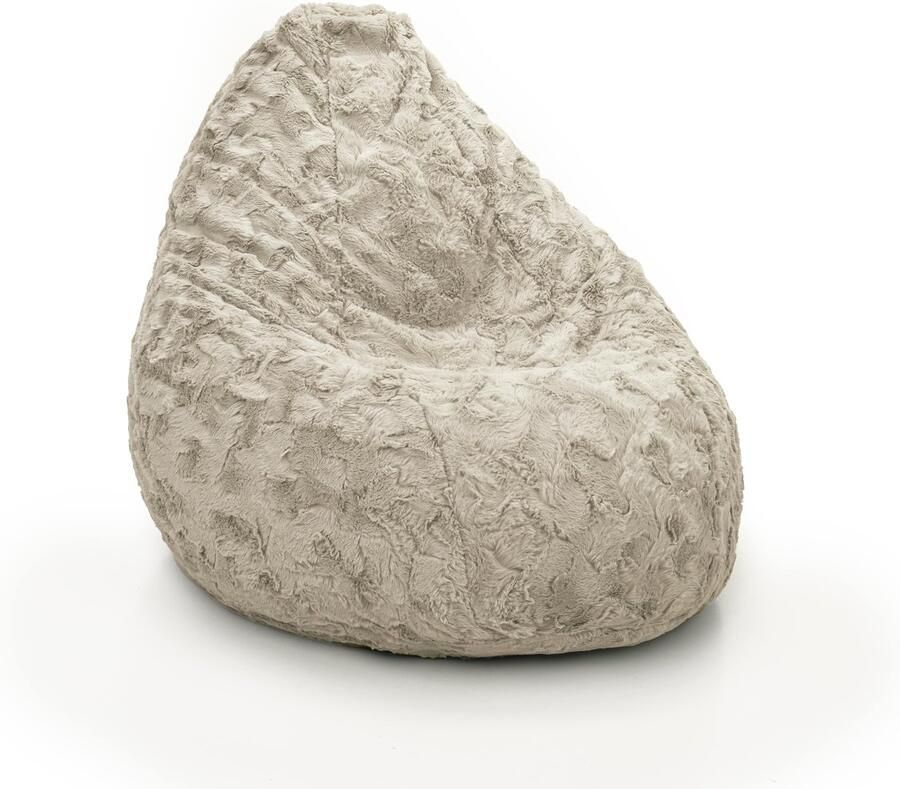 Drop & Sit compacte zitzak stijlvolle bontlook beige 180L ultiem comfort met uitneembare binnenzitzak