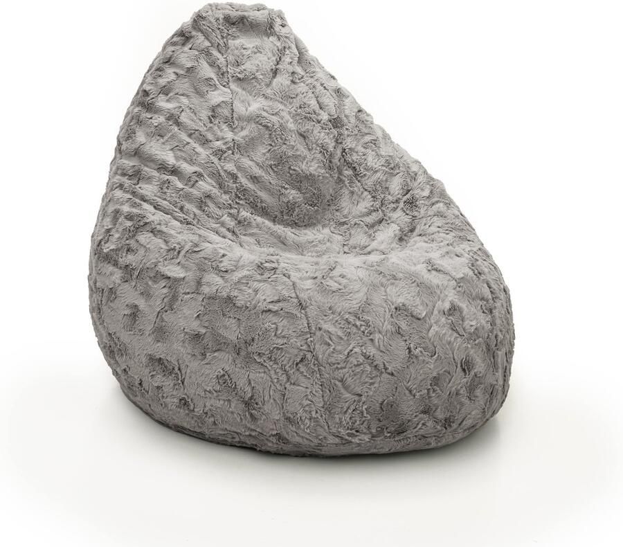 Drop & Sit compacte zitzak stijlvolle bontlook donker grijs 180L ultiem comfort met uitneembare binnenzak