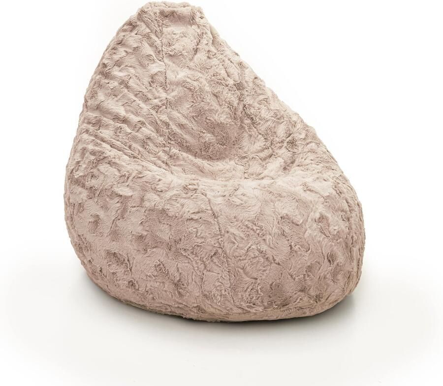 Drop & Sit compacte zitzak stijlvolle bontlook (faux) roze 180L ultiem comfort met uitneembare binnenzak