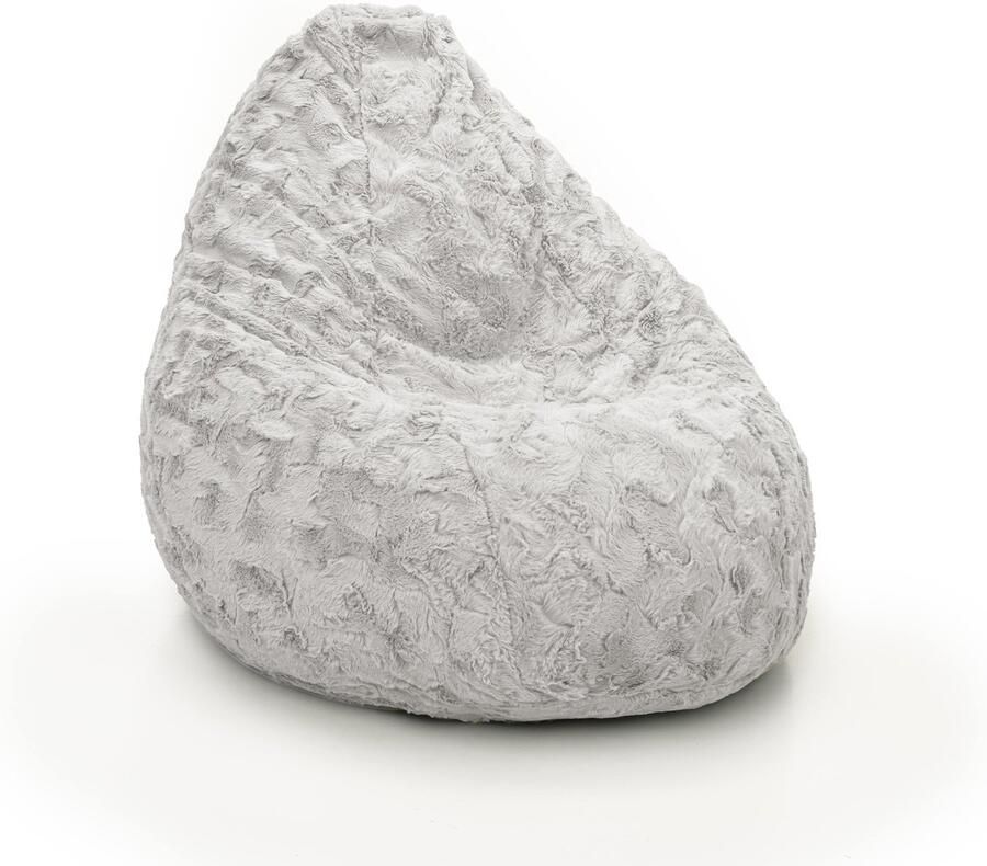 Drop & Sit compacte zitzak stijlvolle bontlook licht grijs 180L met uitneembare binnenzak