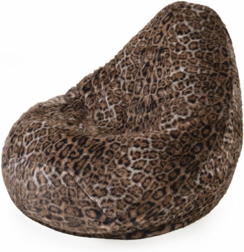 Drop & Sit compacte zitzak stijlvolle bontlook panterprint donkerbruin 180 liter met uitneembare binnenzak