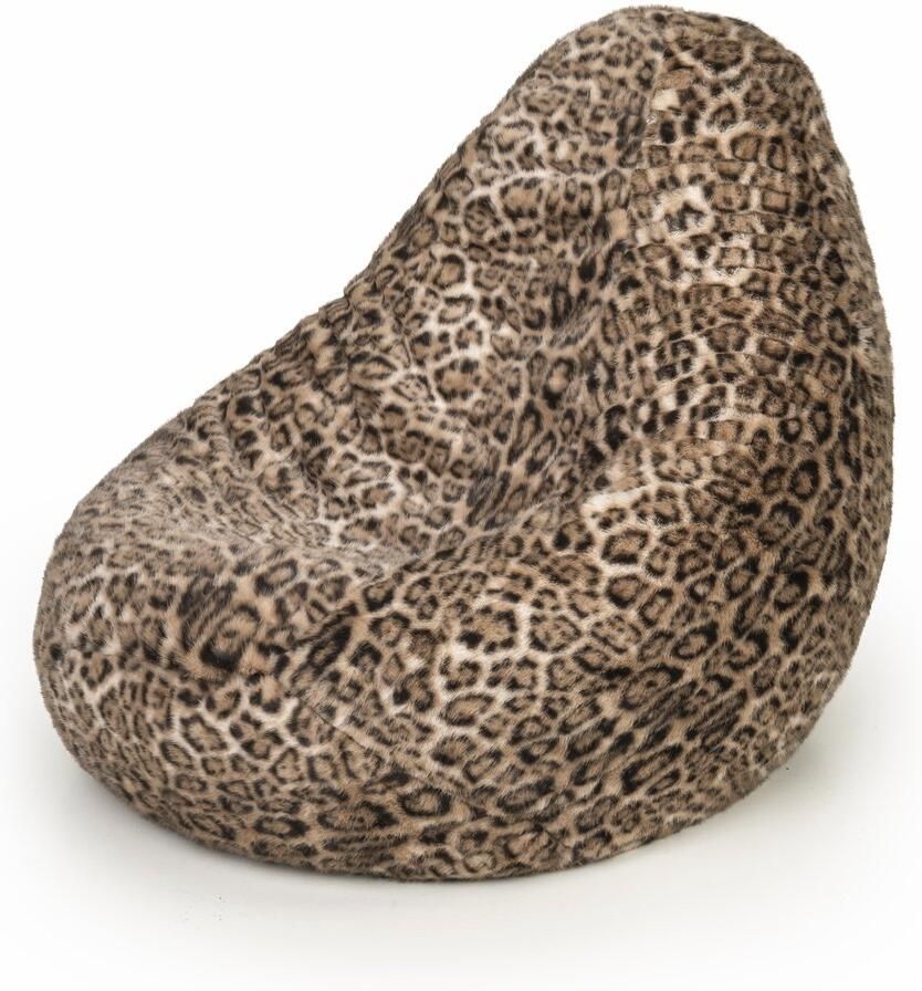 Drop & Sit compacte zitzak stijlvolle bontlook panterprint lichtbruin 180 liter handgemaakt in de Benelux met extra binnenzak
