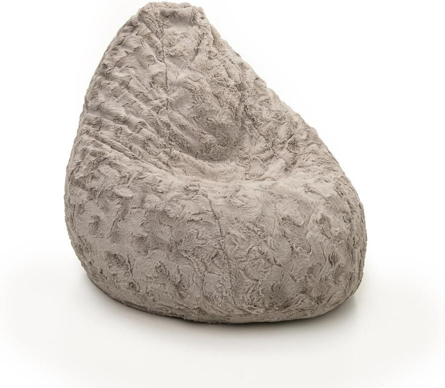 Drop & Sit compacte zitzak stijlvolle bontlook taupé 180L ultiem comfort met uitneembare binnenzak