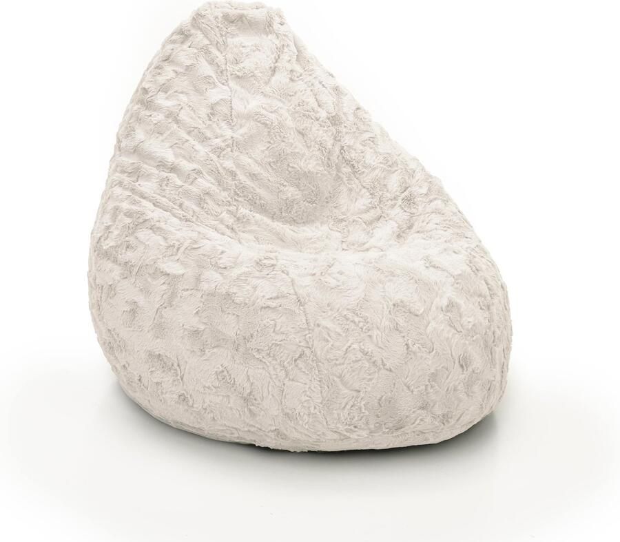 Drop & Sit compacte zitzak stijlvolle bontlook wit 180L ultiem comfort met uitneembare binnenzak