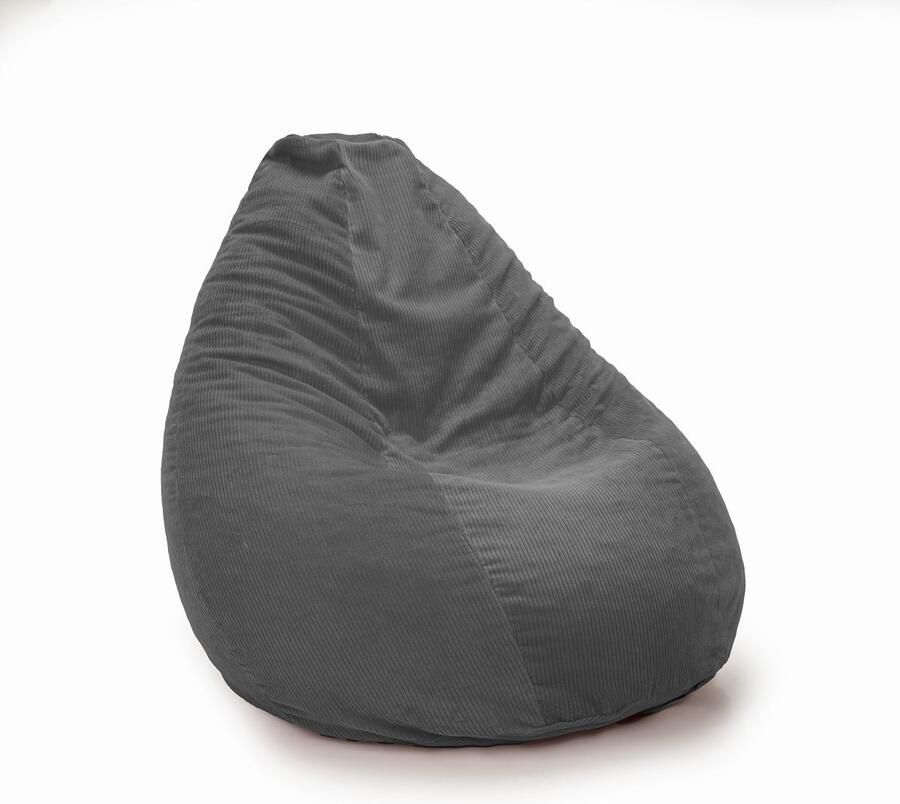 Drop & Sit compacte zitzak trendy rib (corduroy) grijs 180L met uitneembare binnenzitzak