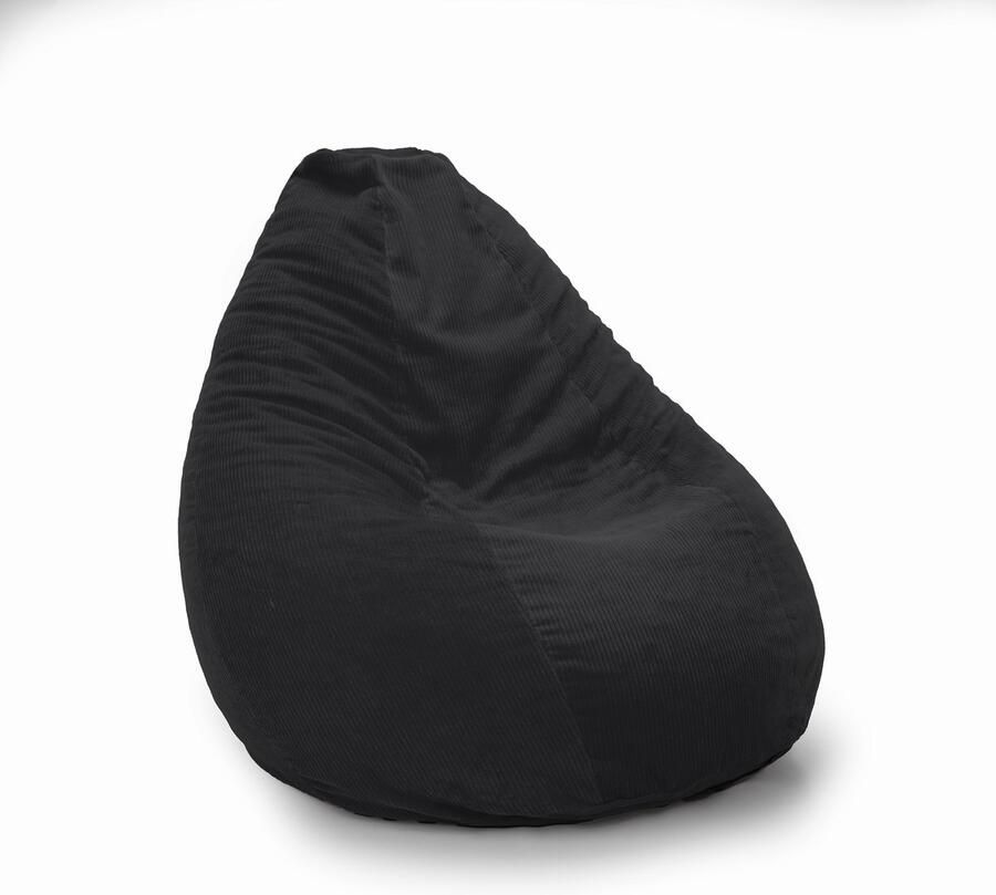 Drop & Sit compacte zitzak trendy rib (corduroy) zwart 180L met uitneembare binnenzak