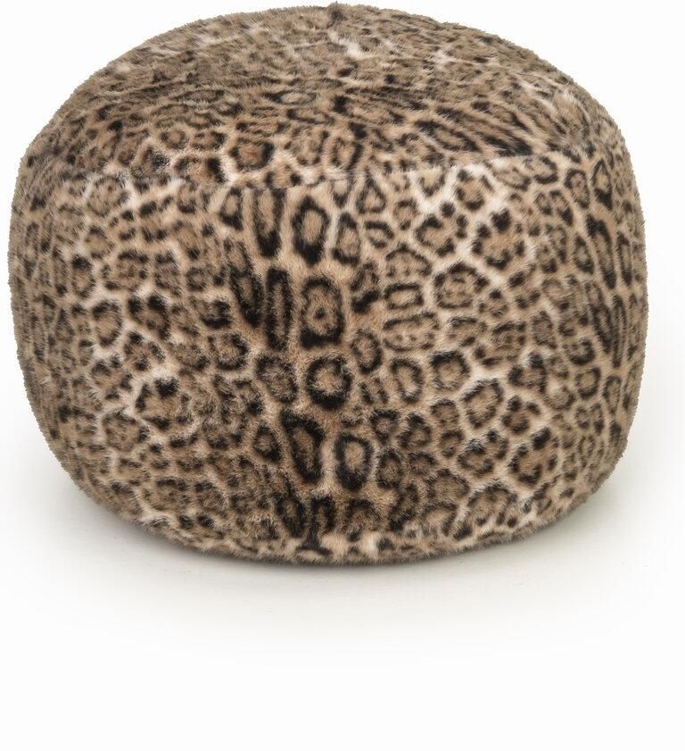 Drop & Sit poef sfeervolle teddy stijlvolle bontlook (faux) panterprint lichtbruin Ø 50 cm extra comfortabel en heerlijk zacht