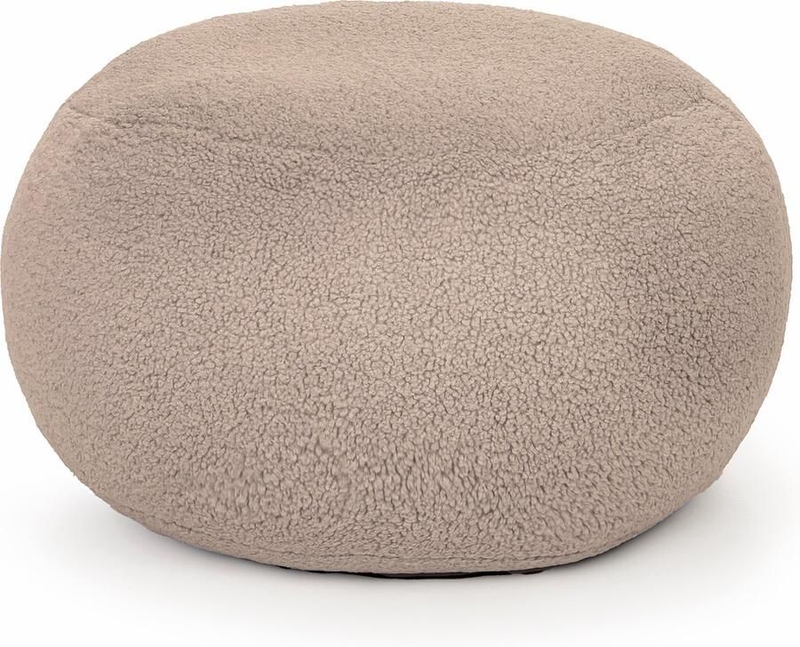 Drop & Sit poef sfeervolle teddy taupé Ø 50 cm extra comfortabel en zacht