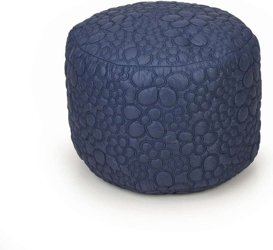 Drop & Sit poef tijdloos gewatteerd bloemmotief donkerblauw Ø 50 cm