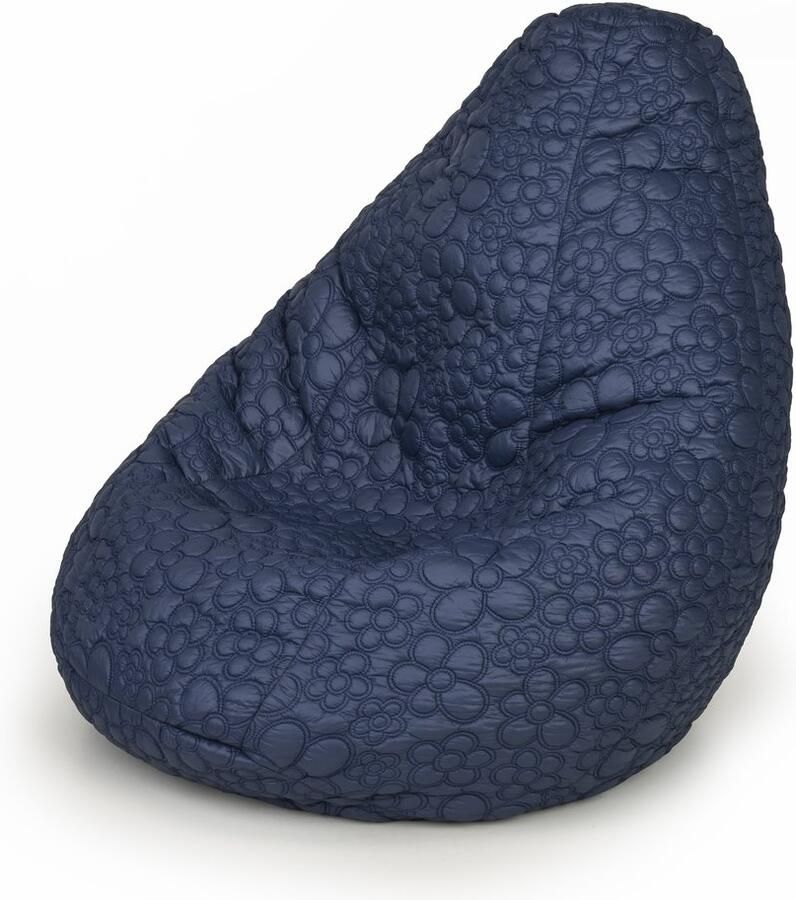 Drop & Sit compacte zitzak tijdloos gewatteerd bloemmotief donkerblauw 180L met uitneembare binnenzak
