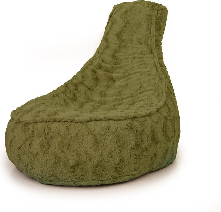 Drop & Sit zitzak stoel stijlvolle bontlook (faux) olijf Noa JR 100 Liter