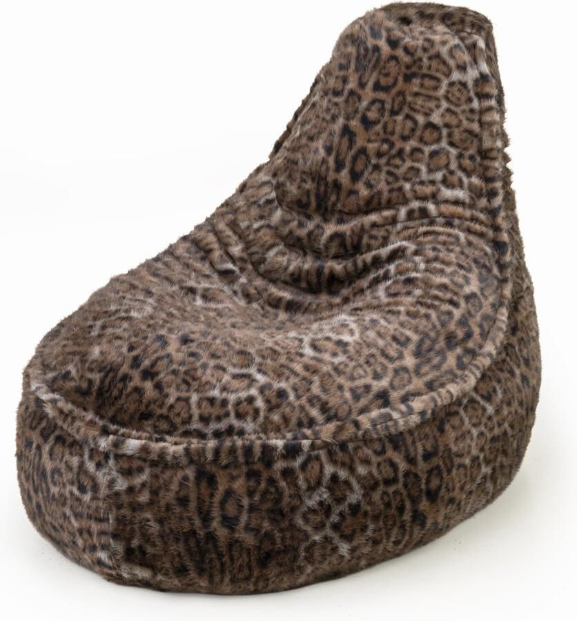 Drop & Sit zitzak stoel stijlvolle bontlook (faux) panterprint donkerbruin Noa JR 100 Liter
