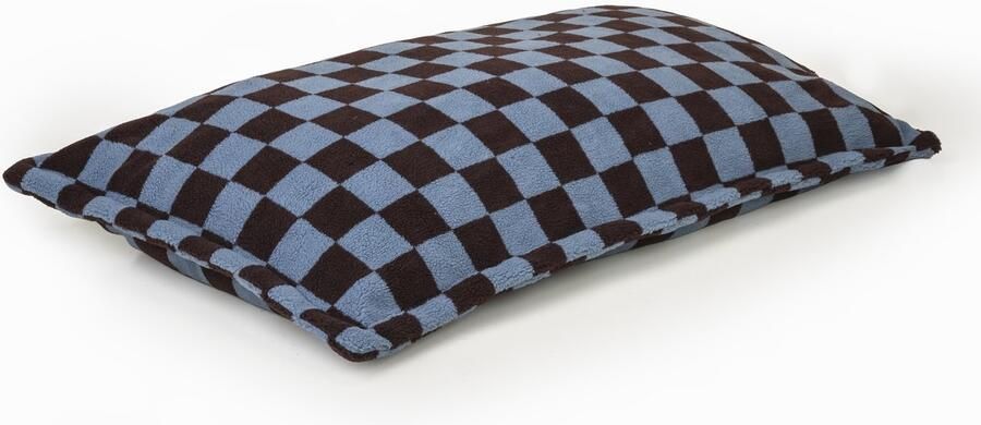 Drop & Sit zitzak zitkussen sfeervolle fijne teddy geblokt blauw zwart 100 X 150 cm extra comfortabel en zacht