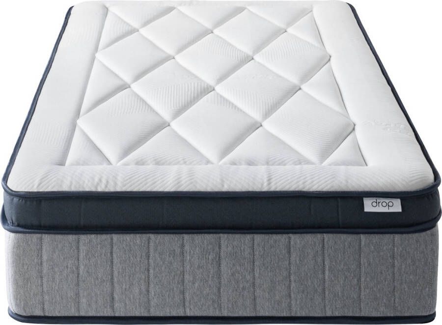 Drop Matras Elysia Hardheid : Hard 30 cm dikke 5 zone pocketveren matras met schuimrand. De top laag is 7 cm HR schuim + 1 cm traagschuim. Antibacteriele hoes
