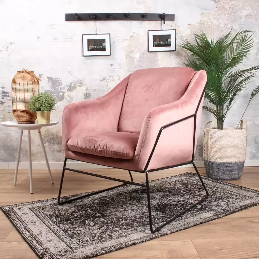 DS4U Antonio fauteuil sofa industrieel velvet velours fluweel zwart metaal staal vintage roze met armleuning - Foto 2