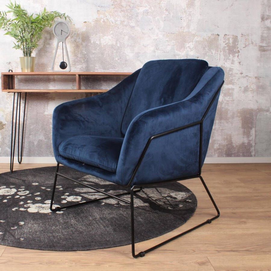 DS4U Antonio fauteuil sofa velvet velours fluweel stof donkerblauw met armleuning - Foto 1