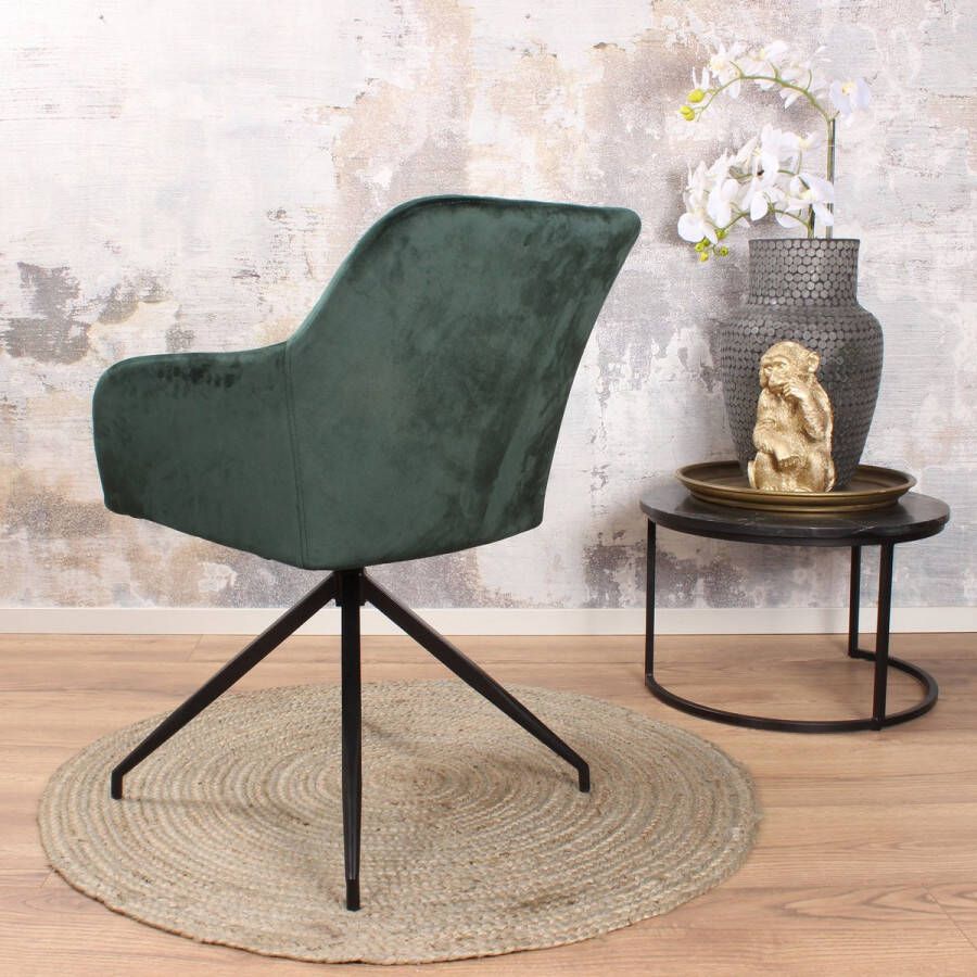 DS4U armstoel Romy stoel velvet velours draaibaar fluweel groen zwart metaal - Foto 1