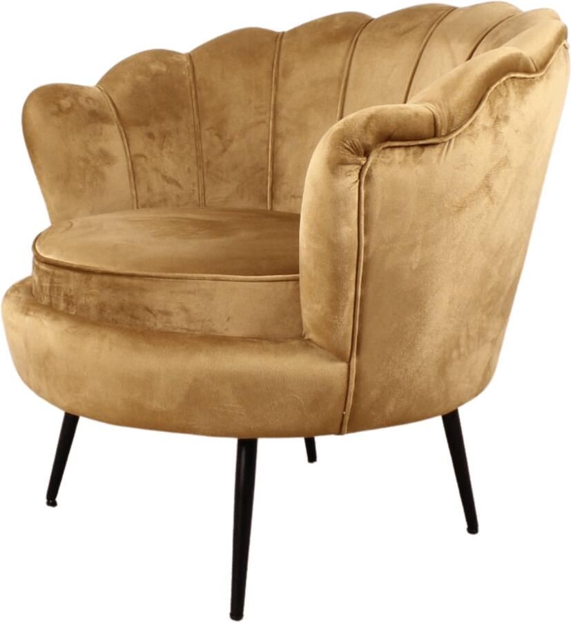 DS4U Feliz Fauteuil Velvet Goud Stijlvol Luxueus en Trendy Zachte Velours Bekleding voor een Klassieke en Hippe Uitstraling Compact en Comfortabel Karakteristieke Pootjes in Goud of Zwart Dik Zitkussen en Heerlijk Zachte Armleuningen