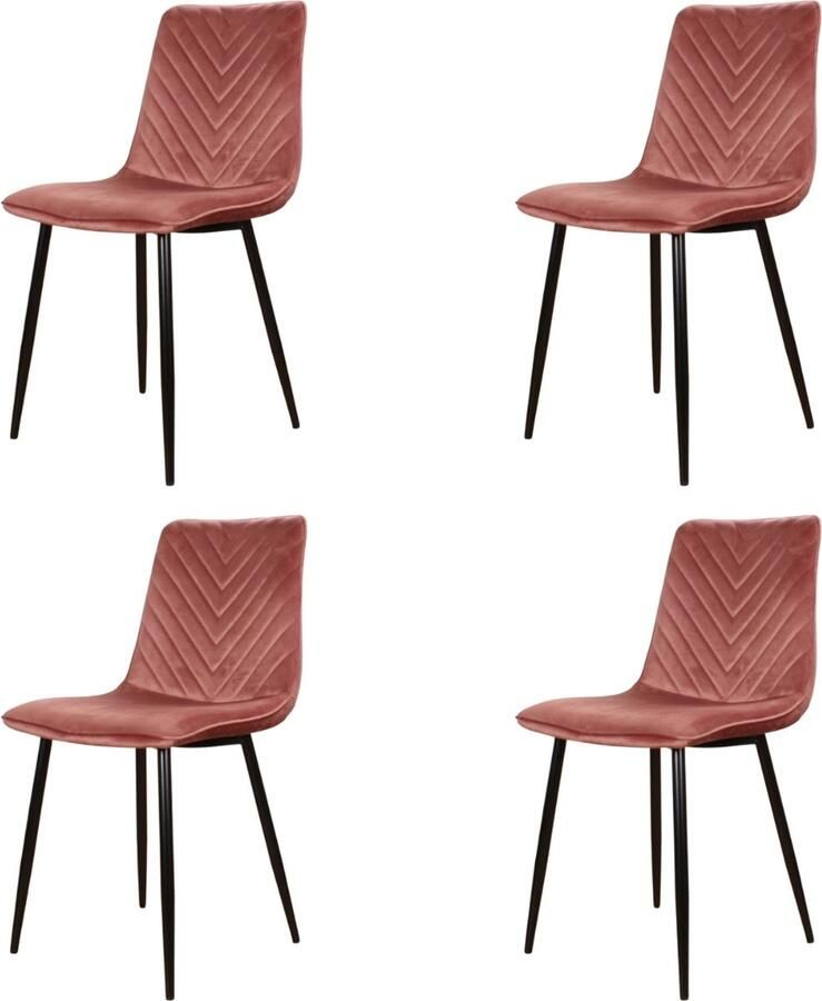 DS4U Gaby eetkamerstoel Velvet Roze Luxe design Comfortabel zitvlak Stijlvolle toevoeging aan uw interieur set van 4 - Foto 2