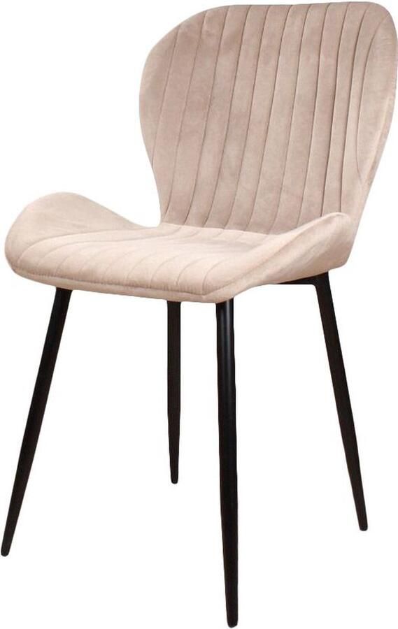 DS4U Giulia Eetkamerstoel Velvet Champagne Velours Eetkamer Stoel Zwart Metalen Poten Comfortabel Industrieel Design Rugleuning met Sierstiksels Stoer Fluweel set van 4 - Foto 3