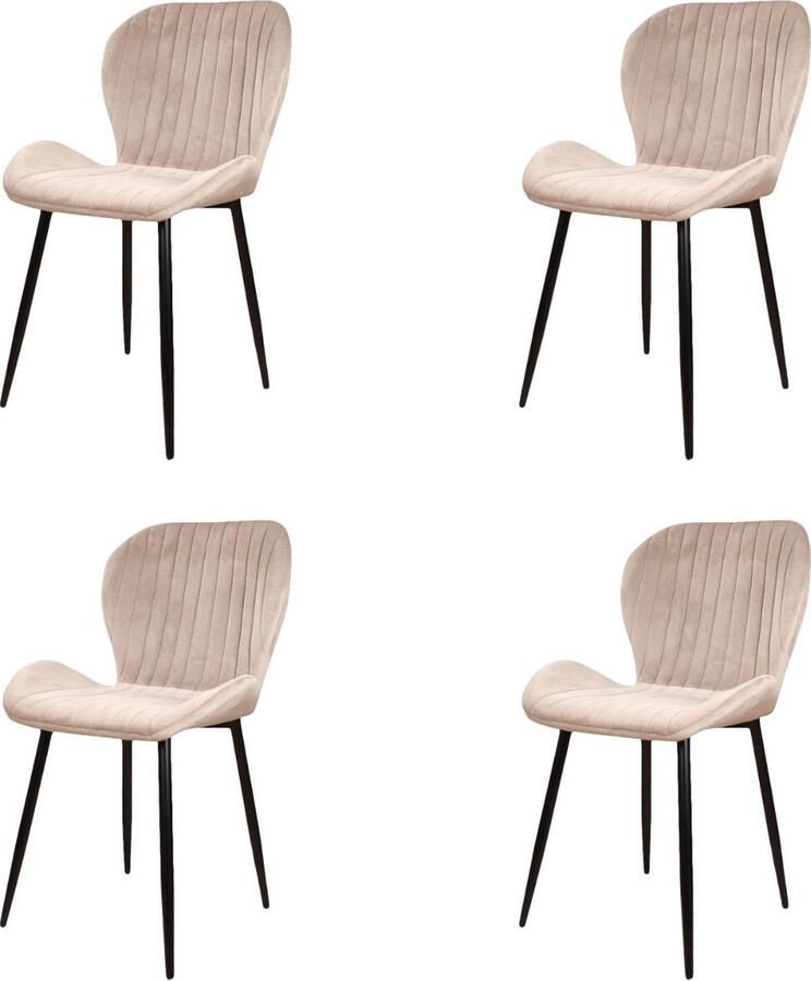 DS4U Giulia Eetkamerstoel Velvet Champagne Velours Eetkamer Stoel Zwart Metalen Poten Comfortabel Industrieel Design Rugleuning met Sierstiksels Stoer Fluweel set van 4 - Foto 2