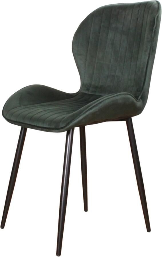 DS4U Giulia Eetkamerstoel Velvet Donker Groen Velours Eetkamer Stoel Zwart Metalen Poten Comfortabel Industrieel Design Rugleuning met Sierstiksels Stoer Fluweel Donkergroen - Foto 2