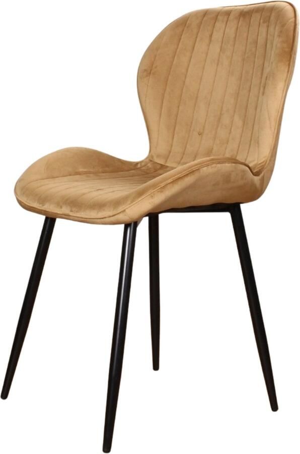 DS4U Giulia Eetkamerstoel Velvet Goud (SET VAN 4) Velours Eetkamer Stoel Zwart Metalen Poten Comfortabel Industrieel Design Rugleuning met Sierstiksels Stoer Fluweel - Foto 2