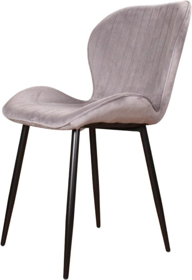 DS4U Giulia Eetkamerstoel Velvet Licht Grijs Velours Eetkamer Stoel Zwart Metalen Poten Comfortabel Industrieel Design Rugleuning met Sierstiksels Stoer Fluweel Lichtgrijs - Foto 3