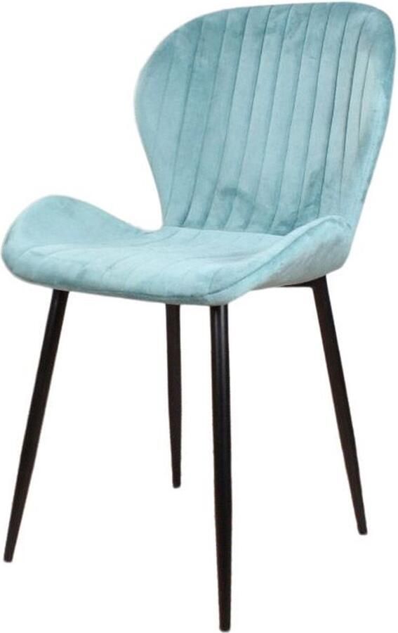DS4U Giulia Eetkamerstoel Velvet Petrol Blauw Velours Eetkamer Stoel Zwart Metalen Poten Comfortabel Industrieel Design Rugleuning met Sierstiksels Stoer Fluweel Petrolblauw