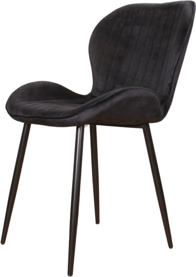 DS4U Giulia Eetkamerstoel Velvet Zwart Velours Eetkamer Stoel Zwart Metalen Poten Comfortabel Industrieel Design Rugleuning met Sierstiksels Stoer Fluweel set van 4 - Foto 3