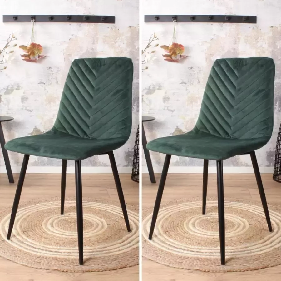 DS4U Eetkamerstoel Gaby stoel industrieel velvet velours fluweel groen zwart metaal set van 2