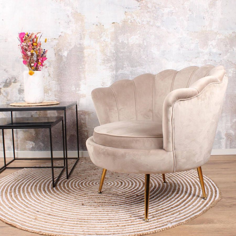 DS4U fauteuil Feliz stoel lounge stoel velvet velours fluweel met armleuning champagne