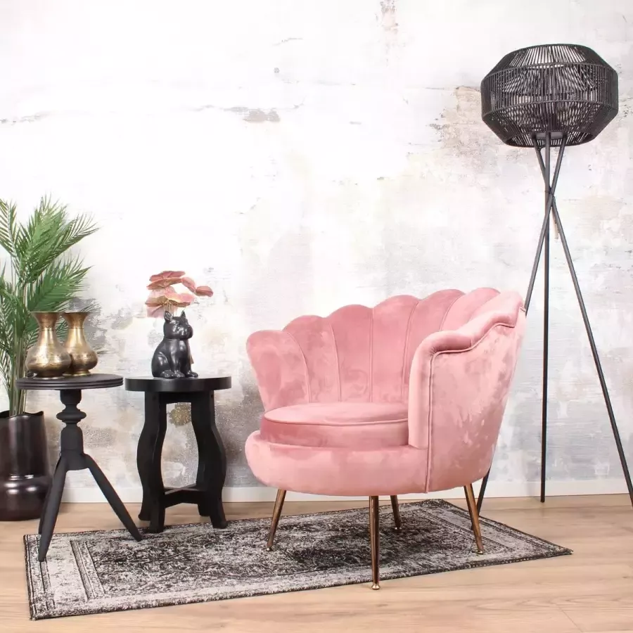 DS4U fauteuil Feliz stoel lounge stoel velvet velours fluweel met armleuning roze - Foto 2