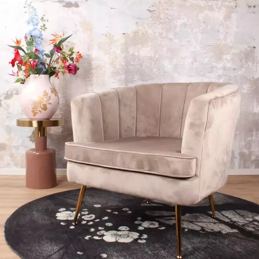 DS4U fauteuil Norah sofa velvet velours fluweel stof champagne goudkleurig onderstel met armleuning