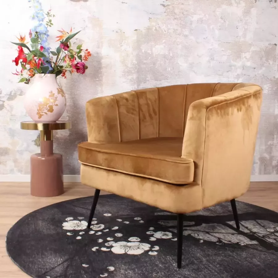 DS4U fauteuil Norah sofa velvet velours fluweel stof goud goudkleurig onderstel met armleuning