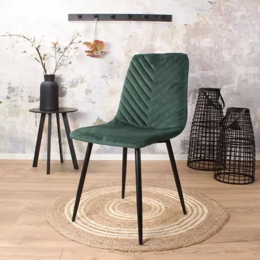 DS4U Gaby eetkamerstoel Velvet Groen Luxe design Comfortabel zitvlak Stijlvolle toevoeging aan uw interieur set van 4 - Foto 3