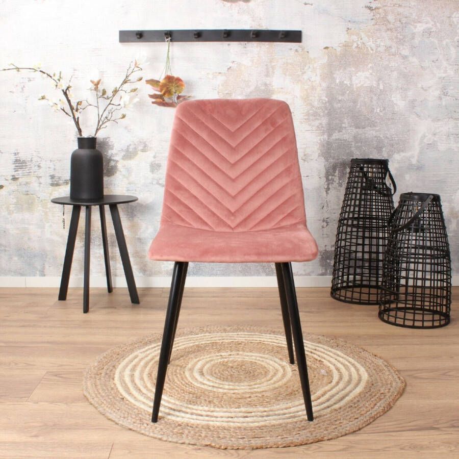 DS4U Gaby eetkamerstoel Velvet Roze Luxe design Comfortabel zitvlak Stijlvolle toevoeging aan uw interieur set van 4 - Foto 1