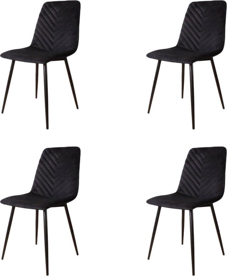 DS4U Gaby eetkamerstoel Velvet Zwart Luxe design Comfortabel zitvlak Stijlvolle toevoeging aan uw interieur set van 4