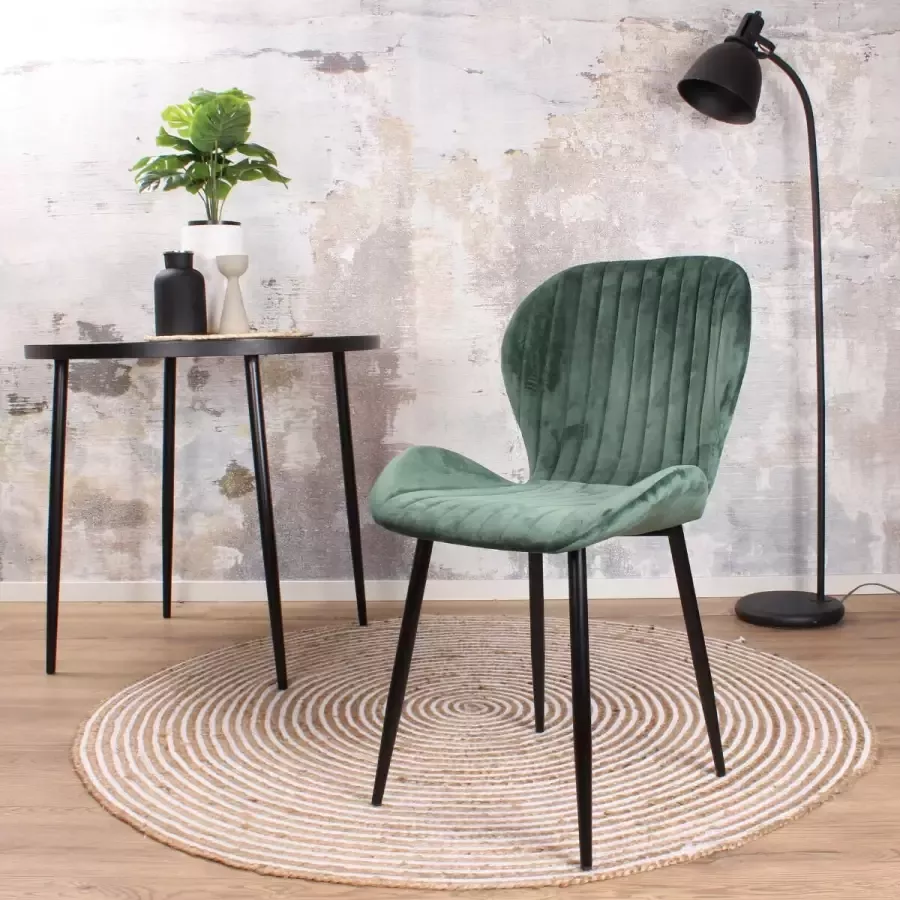 DS4U Giulia Eetkamerstoel Velvet Donker Groen Velours Eetkamer Stoel Zwart Metalen Poten Comfortabel Industrieel Design Rugleuning met Sierstiksels Stoer Fluweel Donkergroen - Foto 2