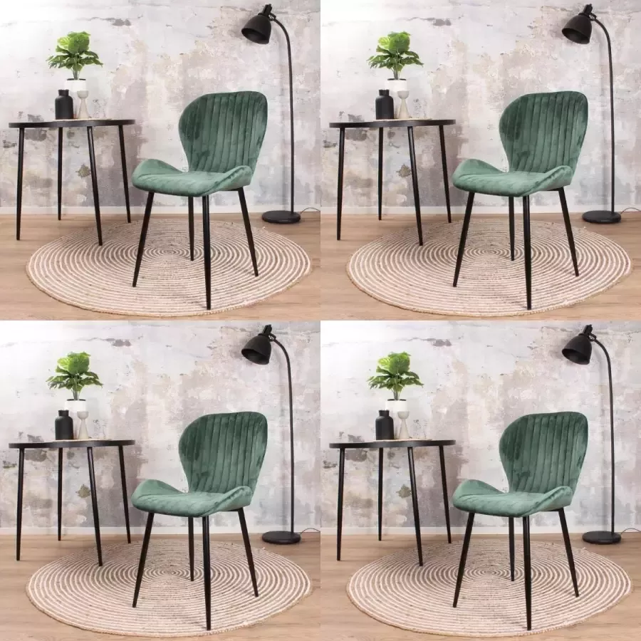 DS4U Giulia eetkamerstoel velvet stoel velours donkergroen set van 4