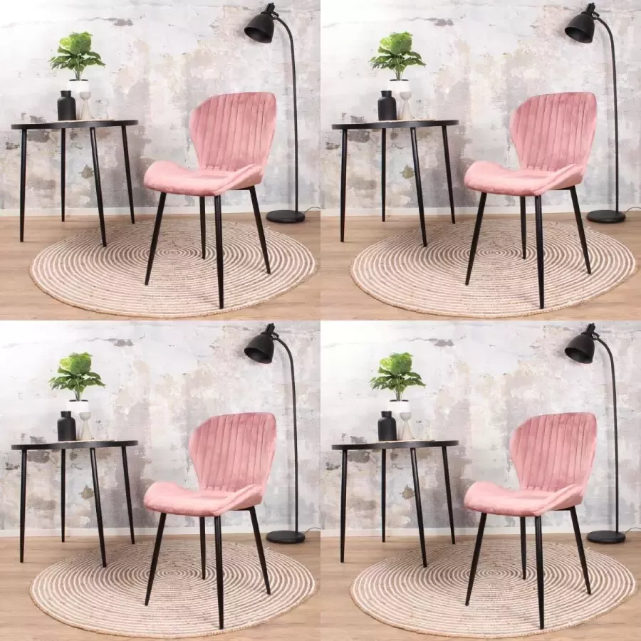 DS4U Giulia eetkamerstoel velvet stoel velours zalmroze set van 4