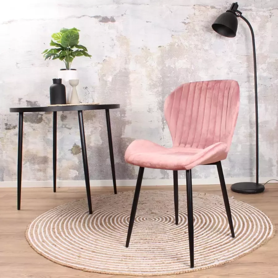 DS4U Giulia Eetkamerstoel Velvet Zalm Roze Velours Eetkamer Stoel Zwart Metalen Poten Comfortabel Industrieel Design Rugleuning met Sierstiksels Stoer Fluweel Zalmroze - Foto 2