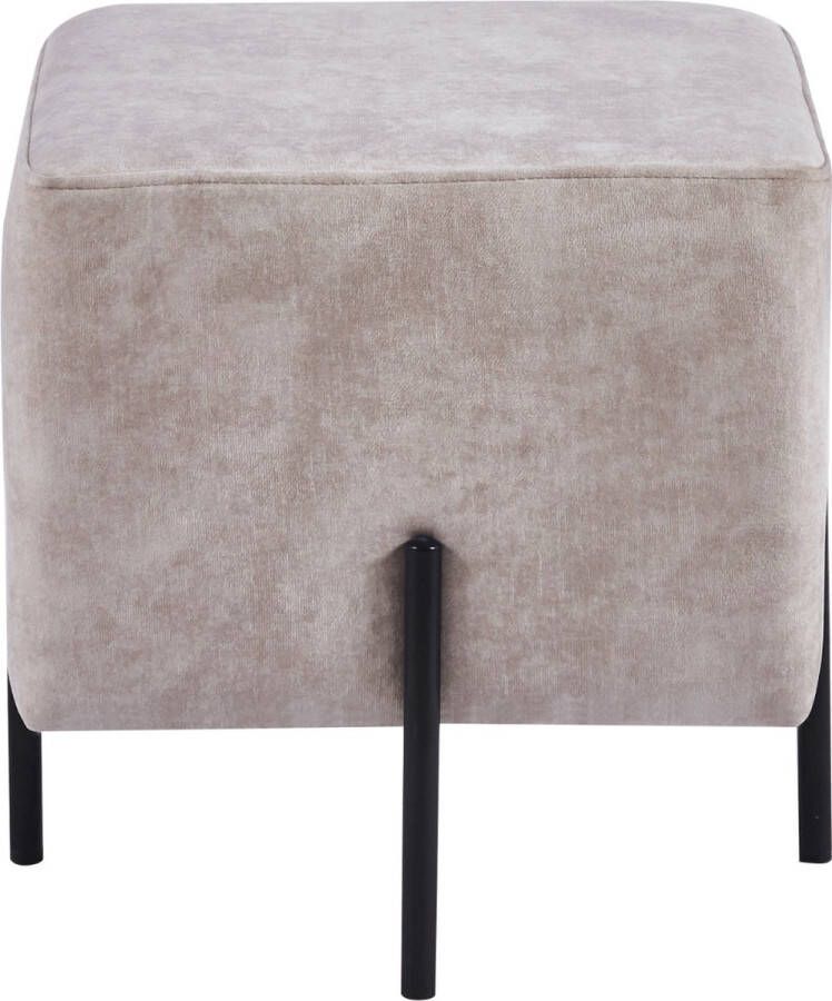 DS4U Jorg Vierkante Vintage Velvet Ivoor Hocker 36x36x38 cm Stijlvol Uniek en Elegant Veelzijdig in Gebruik Gepoedercoat Metalen Poten Perfect voor elke Ruimte Passend bij Woonstijlen