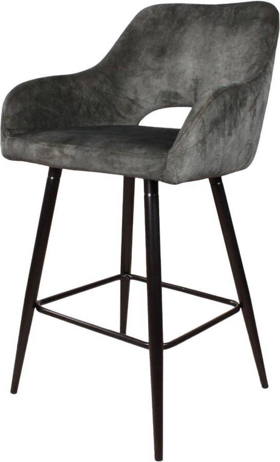 DS4U Lenon Barkruk Velvet Groen 67 cm Zithoogte Velours Bar Kruk Met Armleuning Eetkamer Stoel Fluweel Kruk Rugleuning Barstoel met Voetsteun Design Designstoel zitmeubelen barkrukken Zwarte Metalen Poten