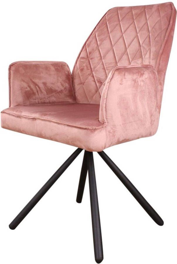 DS4U Lucio armstoel eetkamerstoel stoel velvet velours draaibaar stof zwart metaal roze - Foto 1